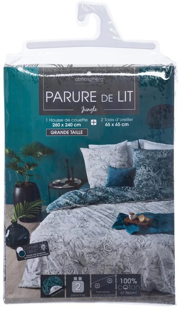 Pościel bawełniana dwuosobowa z motywem roślinnym, 240 x 260 cm