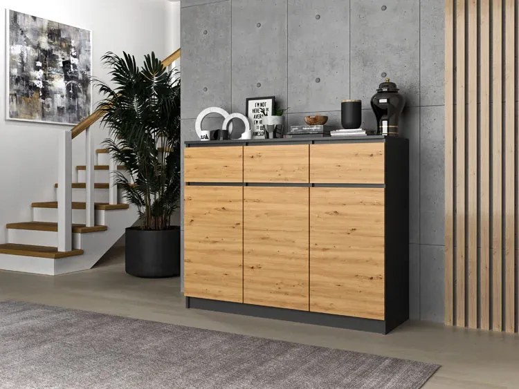 Industrialny zestaw komoda i szafa antracyt + dąb artisan B2-G07