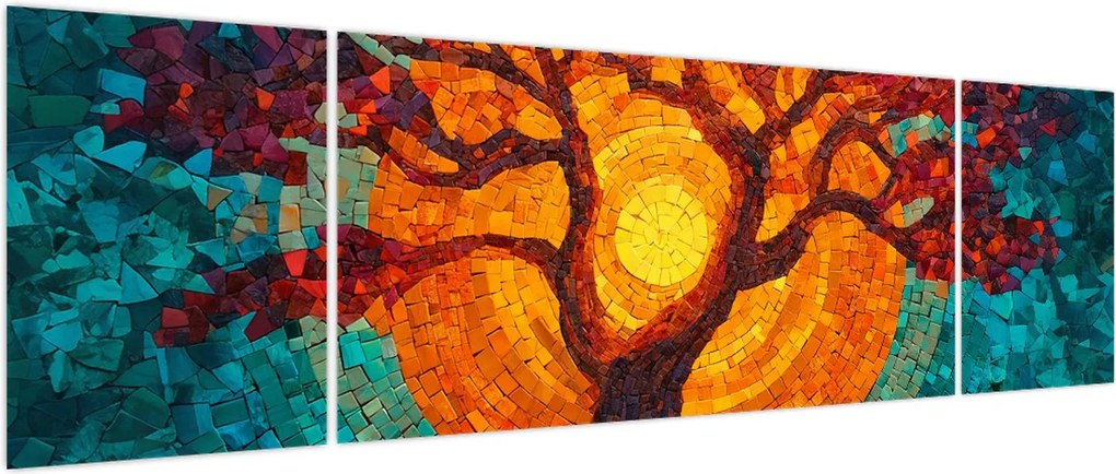 Obraz - Drzewo życia i słońce w mozaice (170x50 cm)