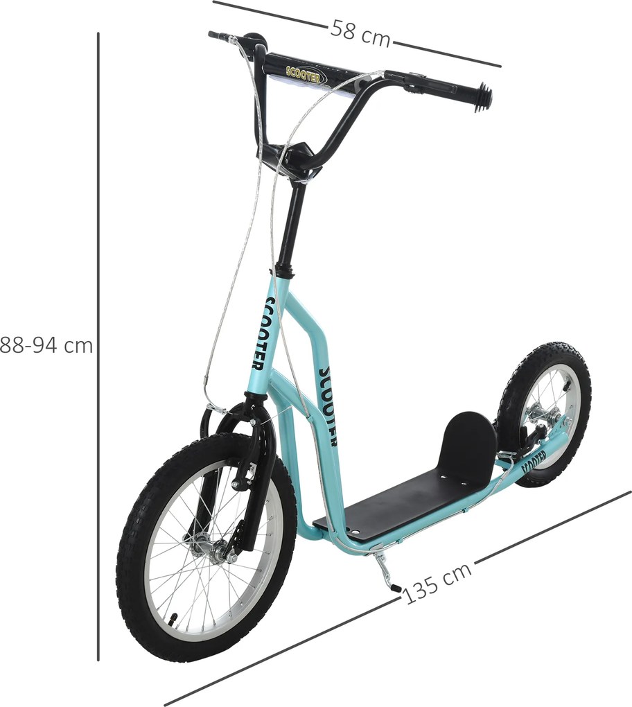 HOMCOM Hulajnoga dziecięca, miejska, 16/12 cali, niebieska, aluminiowa, 139x58x88-94cm | Aosom PL