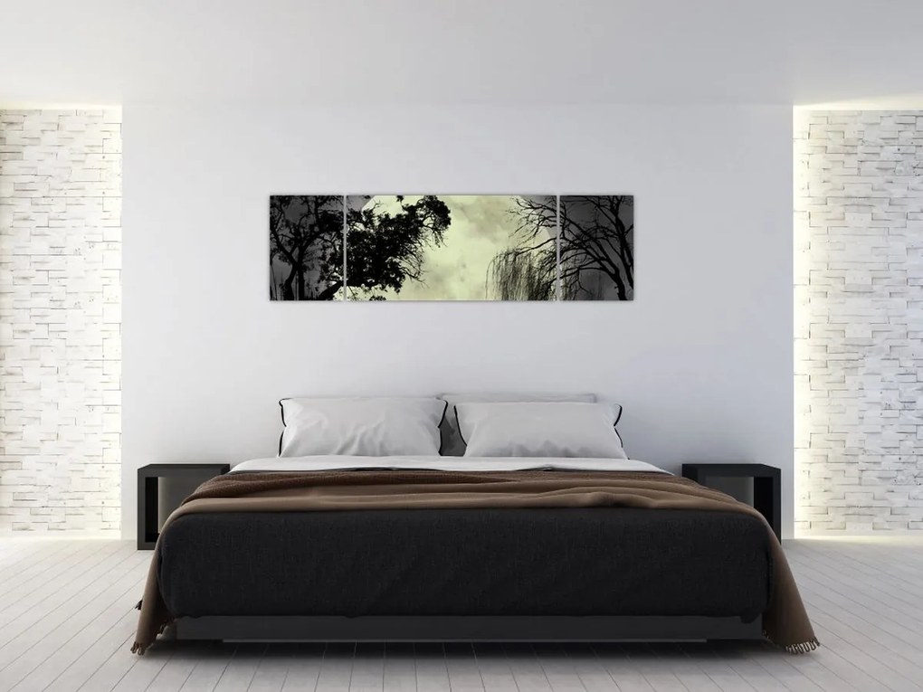 Obraz - Księżyc w pełni nad powierzchnią, wersja czarno - biała (170x50 cm)