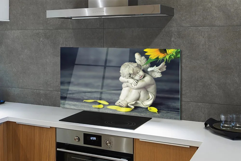 Panel Kuchenny Szklany Śpiący Aniołek w Słonecznikach