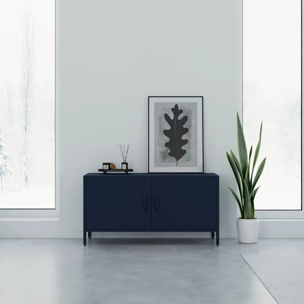 Szafka RTV metalowa na nóżkach granatowa Modern ROSA, 1150 x 595 x 400 mm