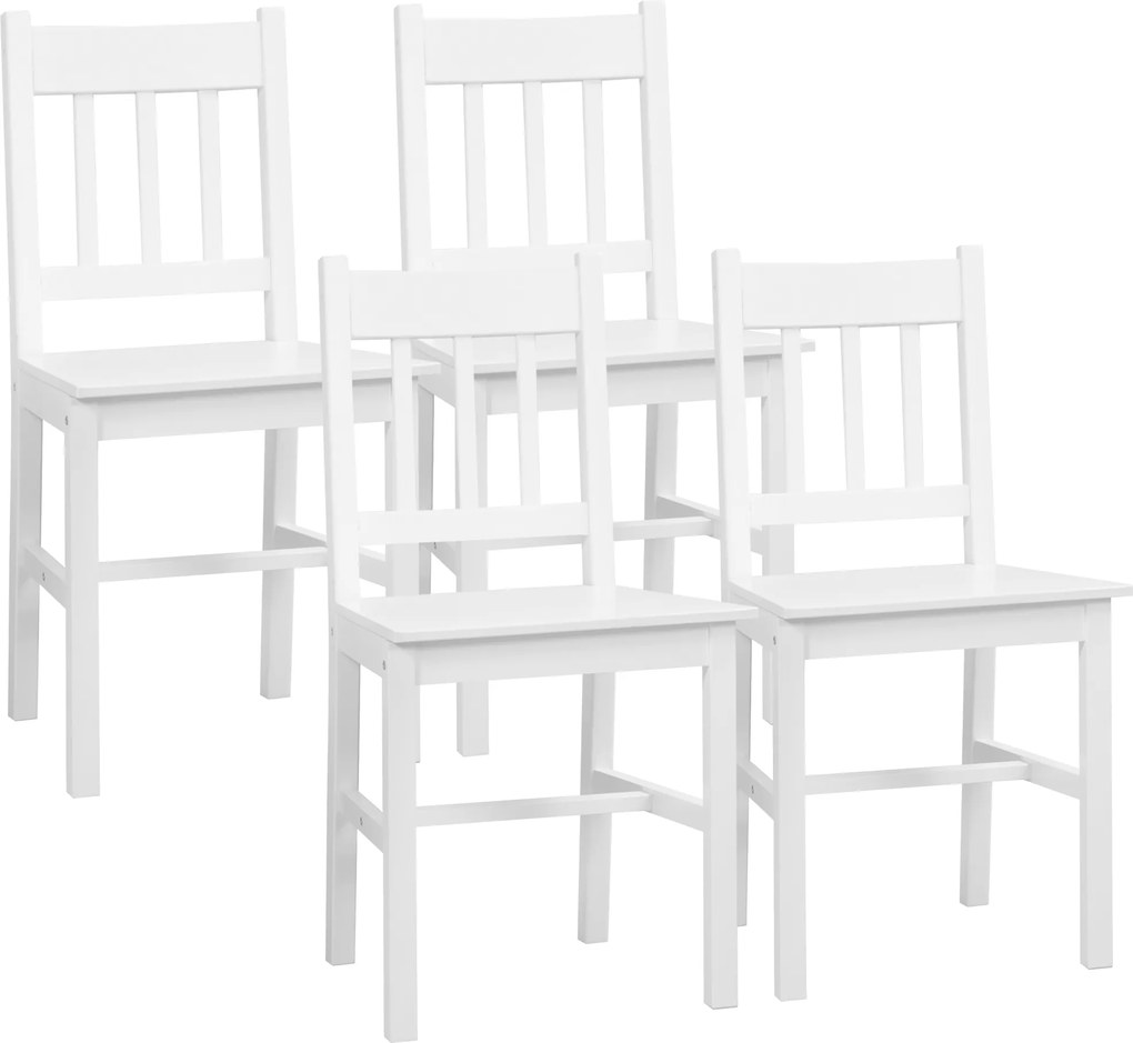 HOMCOM Zestaw 4 krzeseł do jadalni drewniane białe nowoczesne 41x46,5x85,5 cm | Aosom PL