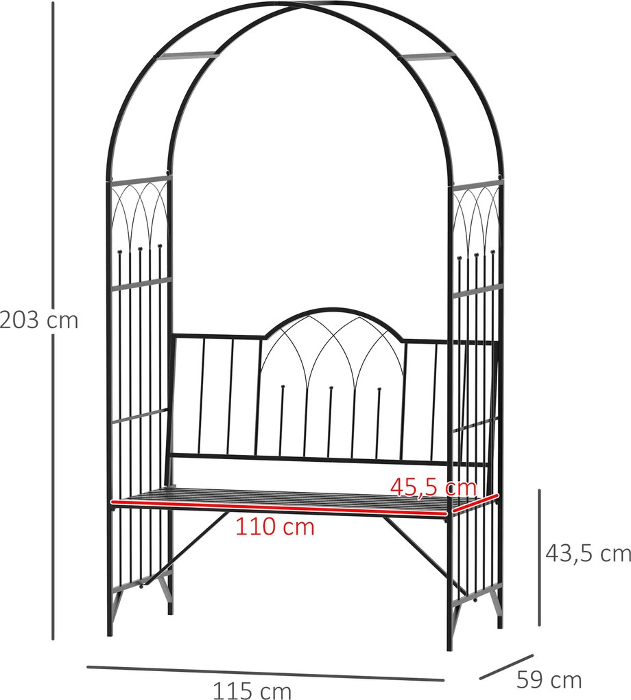 Outsunny ławka z łukiem różanym, altana, ławka różana, krata, ławka filozoficzna