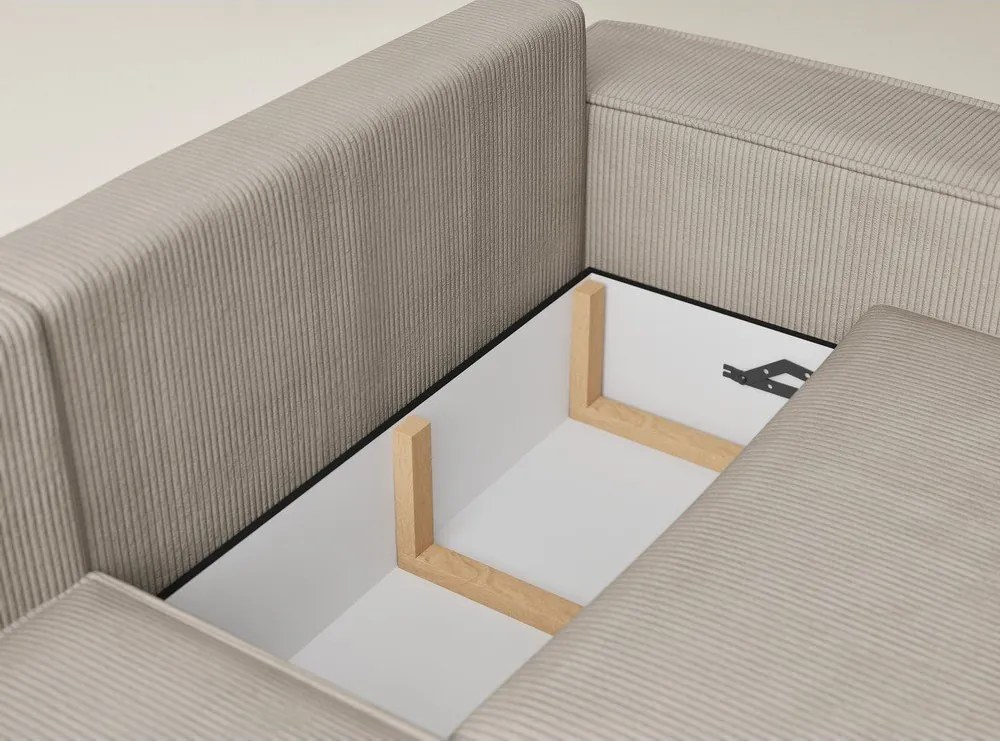 Beżowy sztruksowy rozkładany narożnik ze schowkiem (lewostronny/w kształcie litery L) Tonga – Maison de Rêve