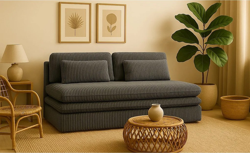 Sofa z funkcją spania i pojemnikiem OLIA, tkanina Poso, Szary