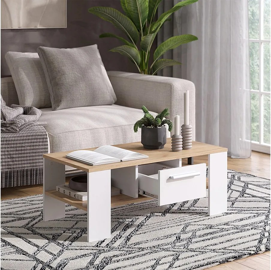 Stół kawowy gold power dąb/biały 89.8x46.4x35.8 wilmut