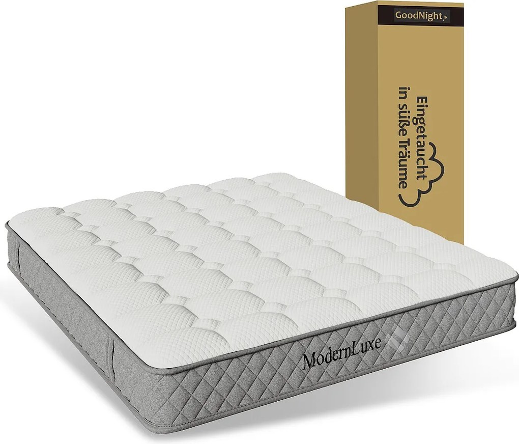 Materac sprężynowy 140×200 cm - 20 cm grubości - twardość H3 - z 7-strefowym kieszeniowym układem sprężyn - biały + szary