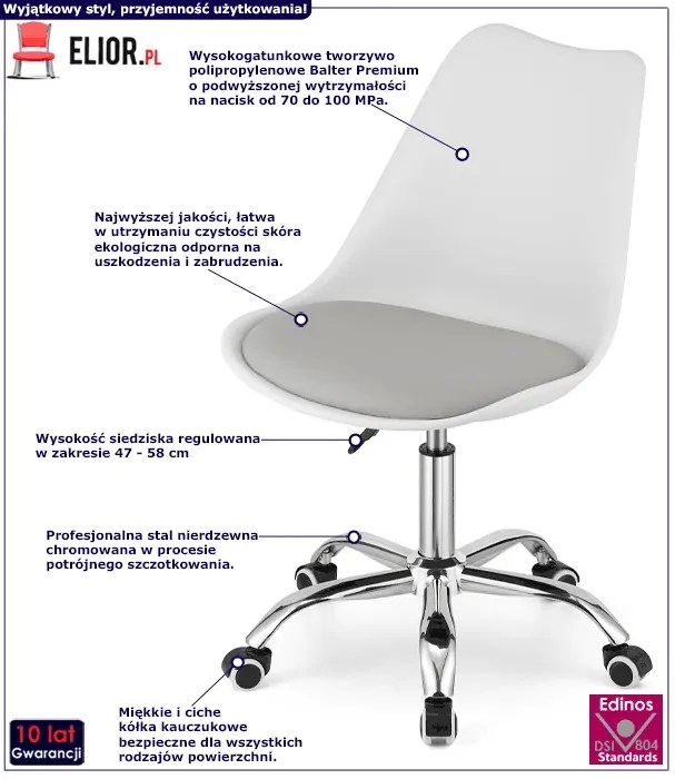 Skandynawski biało-szary obrotowy fotel S2-T98