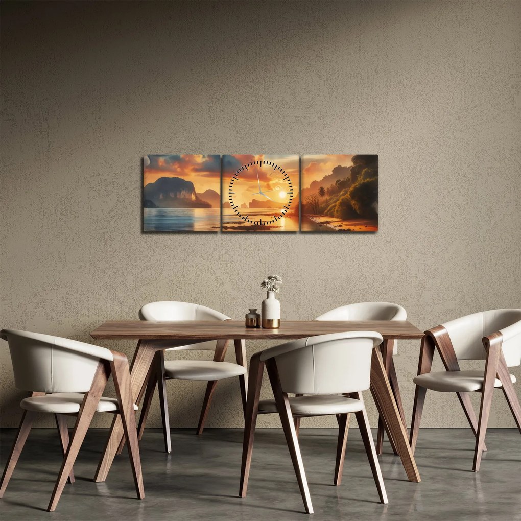 Obraz - Widok z plaży (z zegarem) (90x30 cm)