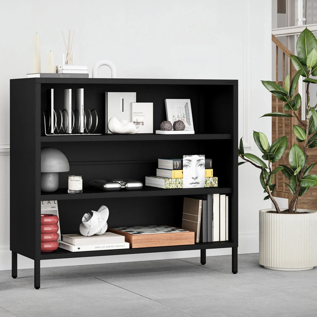 Niski regał metalowy czarny Modern LUCA 1000 x 900 x 350 mm