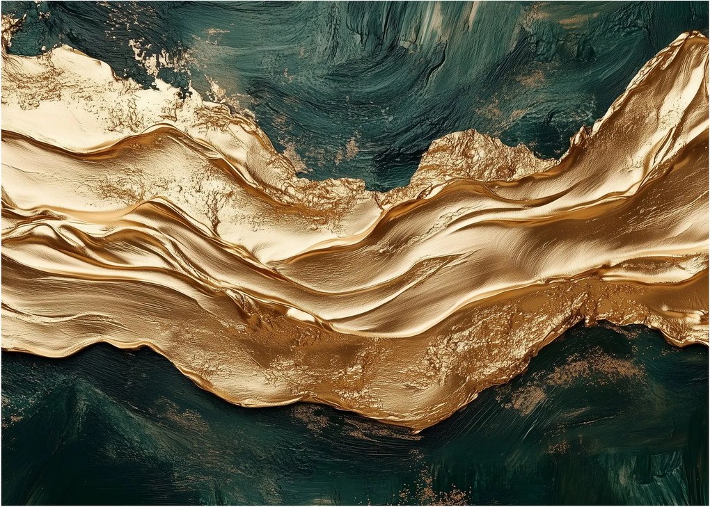 Obraz - Zielona abstrakcja ze złotem II. (70x50 cm)