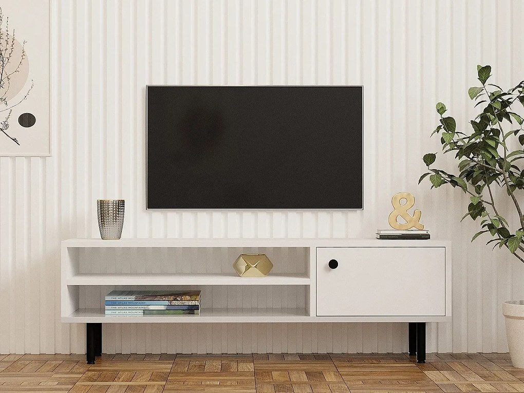 Stojak pod TV – 120 cm x 38 cm x 30 cm – Biały – Płyta wiórowa pokryta melaminą