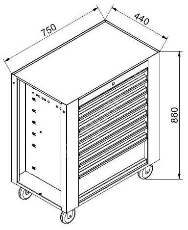 Güde Wózek narzędziowy GD, 7 szuflad, 750 x 440 x 860 mm, niebieski