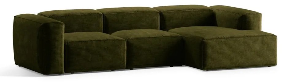 Zielony sztruksowy narożnik (prawostronny/z szezlongiem) Bergamo – Cosmopolitan Design
