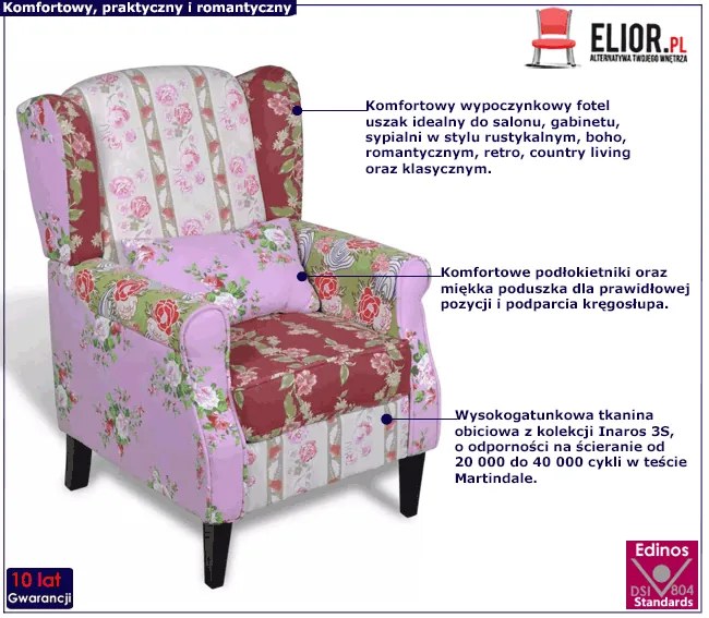 Patchworkowy fotel uszak H4-W61