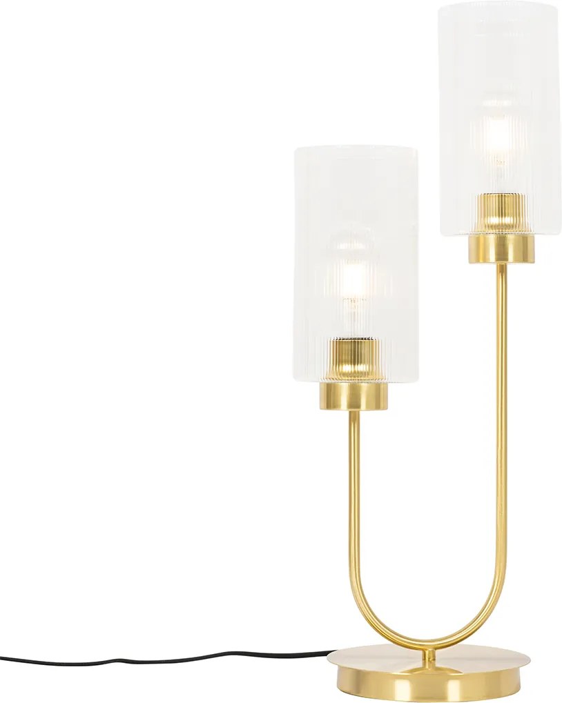 Lampa stołowa art deco złota ze szkłem 2-punktowa - Laura