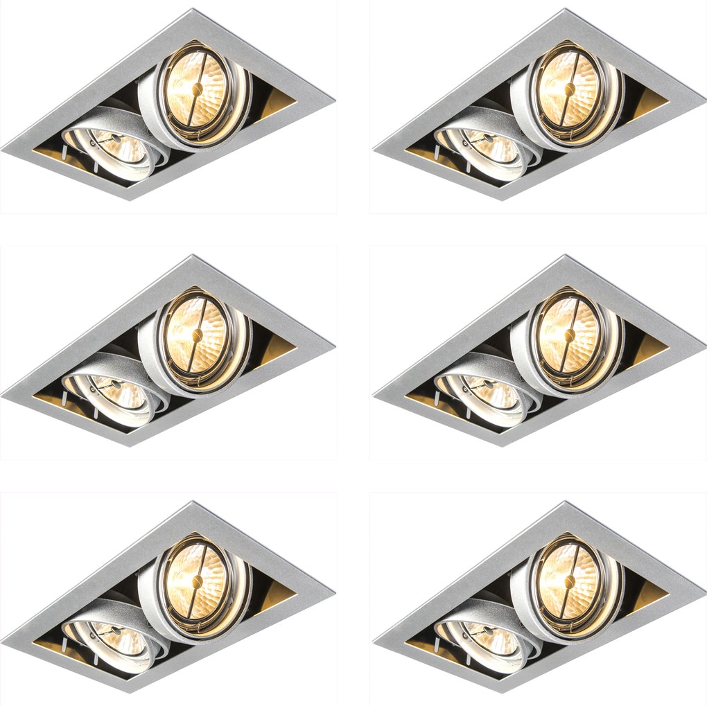 Zestaw 6 reflektorów wpuszczanych stalowych AR111 regulowanych 2-punktowych - Oneon