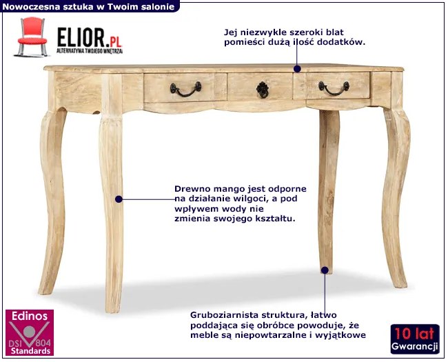 Stolik typu konsola z drewna mango - Nortix