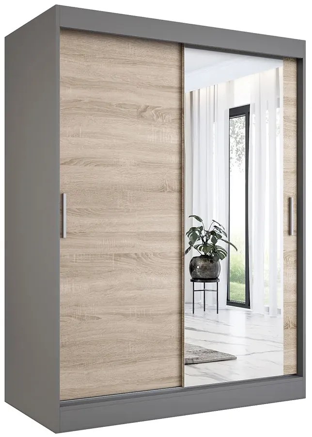 Szafa przesuwna antracyt + dąb sonoma 150 cm - Massi 4X