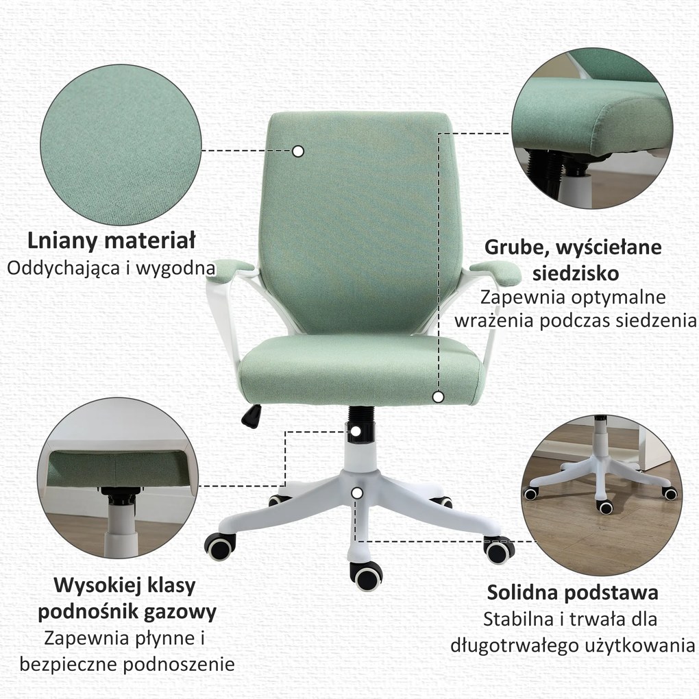 Vinsetto Fotel biurowy obrotowy z regulacją wysokości grubo wyściełany zielono-biały poliester | Aosom PL