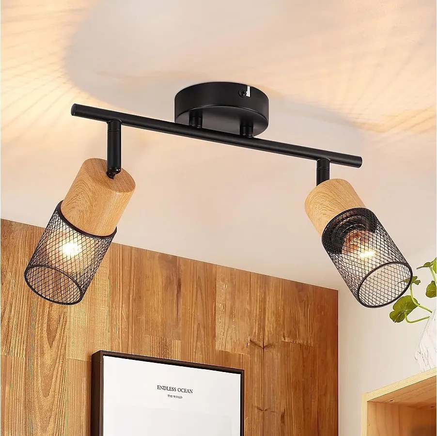 NETTLIFE Lampa sufitowa 2 żarówki vintage spot sufitowy drewniane spoty 350° regulacja E14 retro