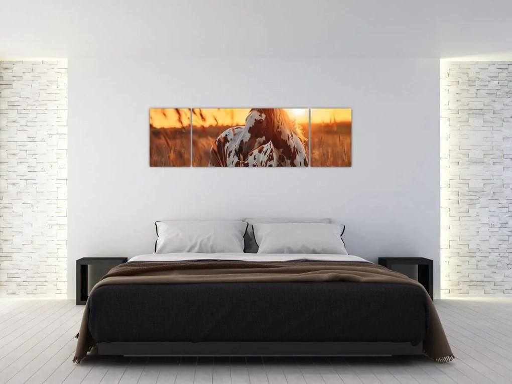 Obraz - Koń o zachodzie słońca (170x50 cm)