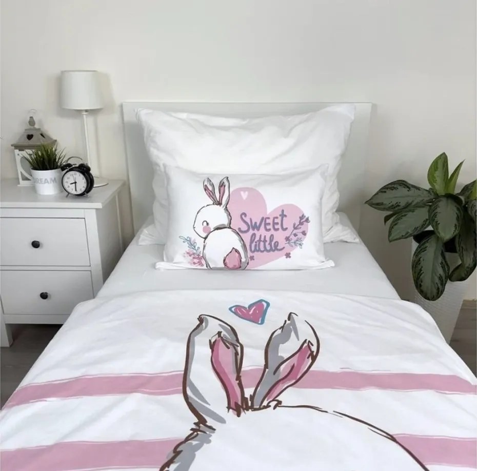 PrzytulneMieszkanie.pl PrzytulneMieszkanie.pl Bawełniana pościel do łóżeczka BUNNY SWEET biała Rozmiar pościeli: 40 x 60 cm | 100 x 135 cm