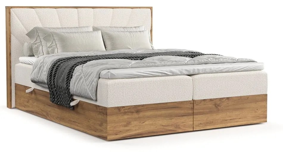 Kremowo-naturalne łóżko boxspring ze schowkiem 180x200 cm Asahi – Maison de Rêve