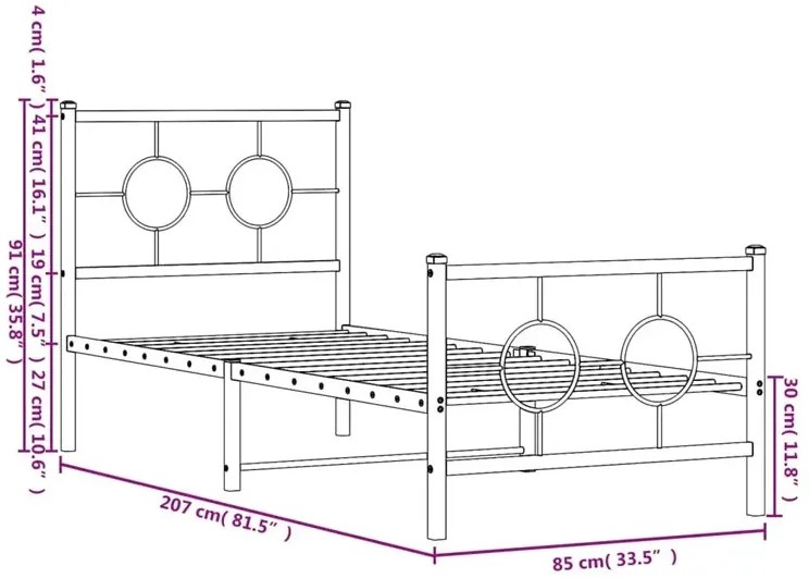 Czarne metalowe łóżko loftowe z zagłówkiem 80x200 cm B7-G87
