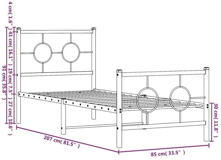 Czarne metalowe łóżko loftowe z zagłówkiem 80x200 cm - SLIM