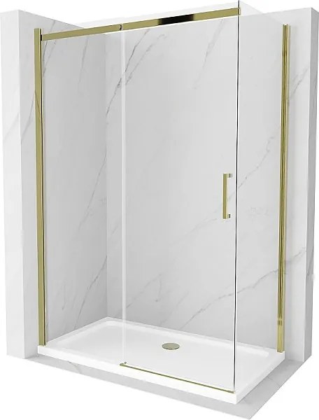 Mexen Omega kabina prysznicowa rozsuwana 140 x 70 cm, transparent, złota + brodzik Flat - 825-140-070-50-00-4010