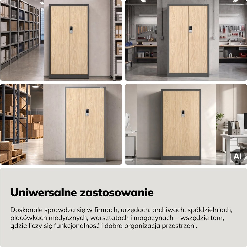 Szafa biurowa metalowa z zamkiem na szyfr antracytowa/dąb sonoma, 900x1850x400 mm: DANIEL Eco Design
