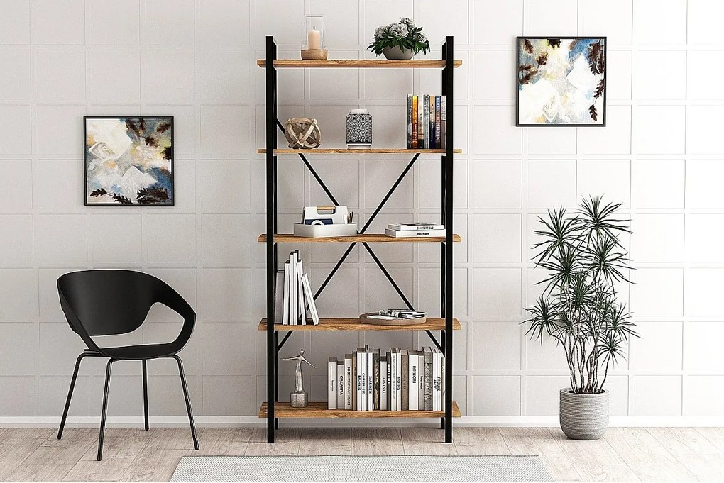 Półka przemysłowa – 90 x 180 x 33,5 cm – czarna – metal i melamina