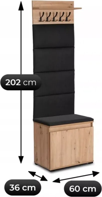 Wieszak do przedpokoju z siedziskiem Nivotis 60 cm szafka na buty panel dąb artisan loft