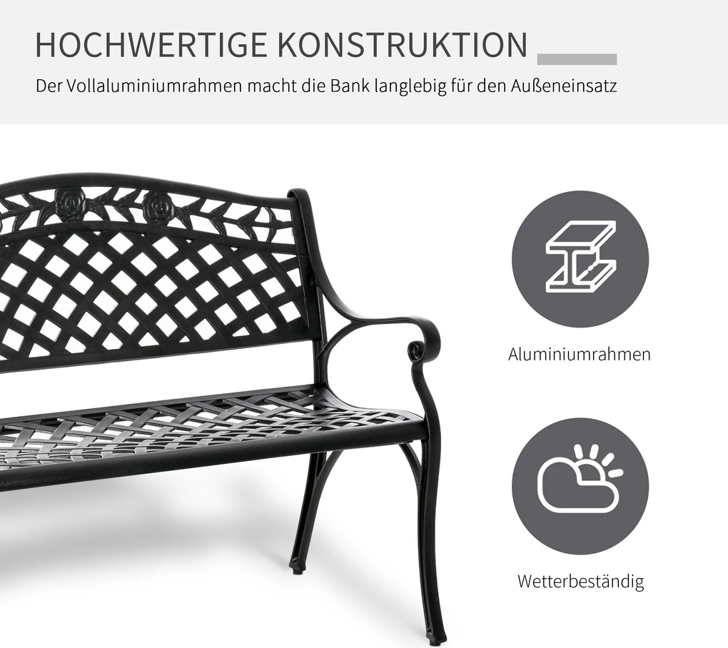 Ławka Ogrodowa Outsunny dla 2 osób z Aluminiową Ramą i Podłokietnikami – Elegancki Design w Kolorze Czarnym