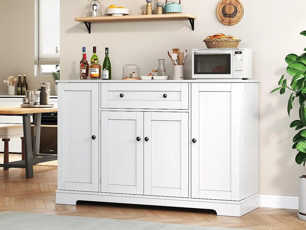 Nowoczesny kredens 138×40×85 cm - z 2 drzwiami i 1 szufladą - 2 drzwi z półkami - biały