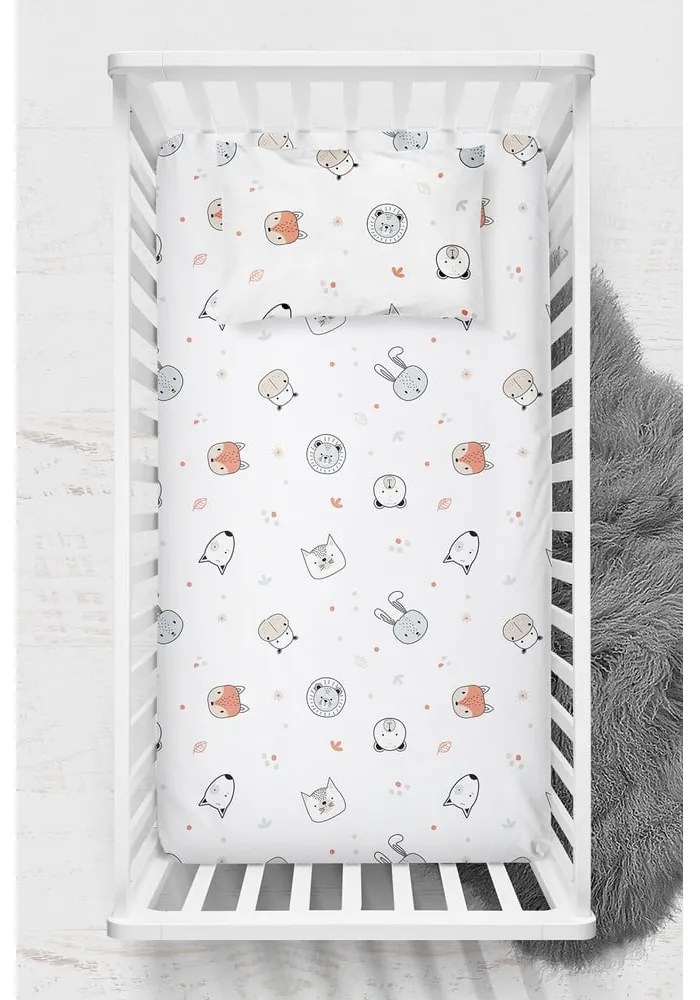 Białe prześcieradło dziecięce do łóżeczka z bawełny renforcé z gumką 70x120 cm Safari – Mijolnir