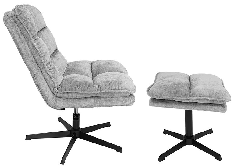 Relaksacyjny obrotowy fotel KATANIA z podnóżkiem, jasnoszary