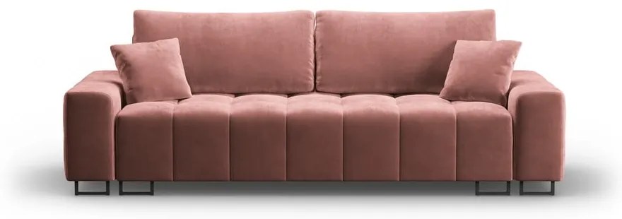 Różowa aksamitna rozkładana sofa ze schowkiem 250 cm Wicklow – Cosmopolitan Design