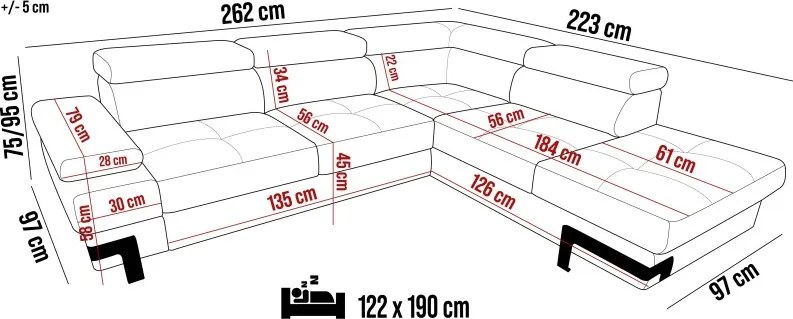 Narożnik EMPORIO L Prawostronny z funkcją spania Prawostronny w ktaninie SERENO 695 WERSAL