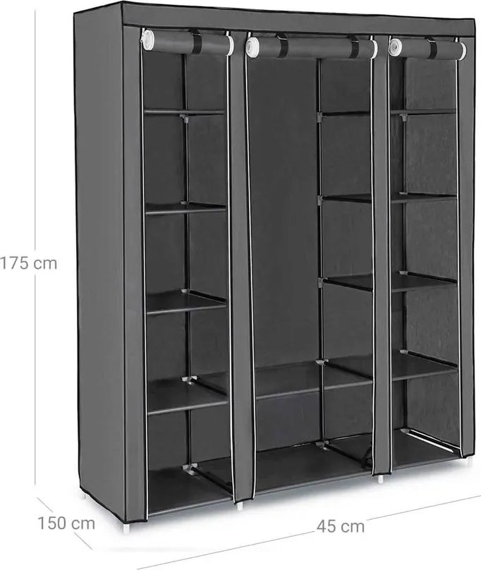 Przenośna szafa z tkaniny, szafa CLOSET, 150x75x45cm, szara SongmicsHome