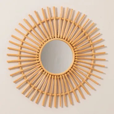 Okrągłe Lustro Ścienne Ø60 Cm Z Rattanu Beku Natural - Sklum