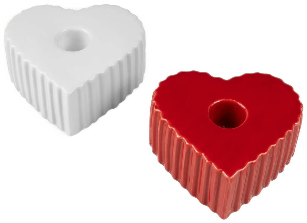 Świecznik ceramiczny na długą świecę w kształcie serca ANIMA, 4 x 9 cm