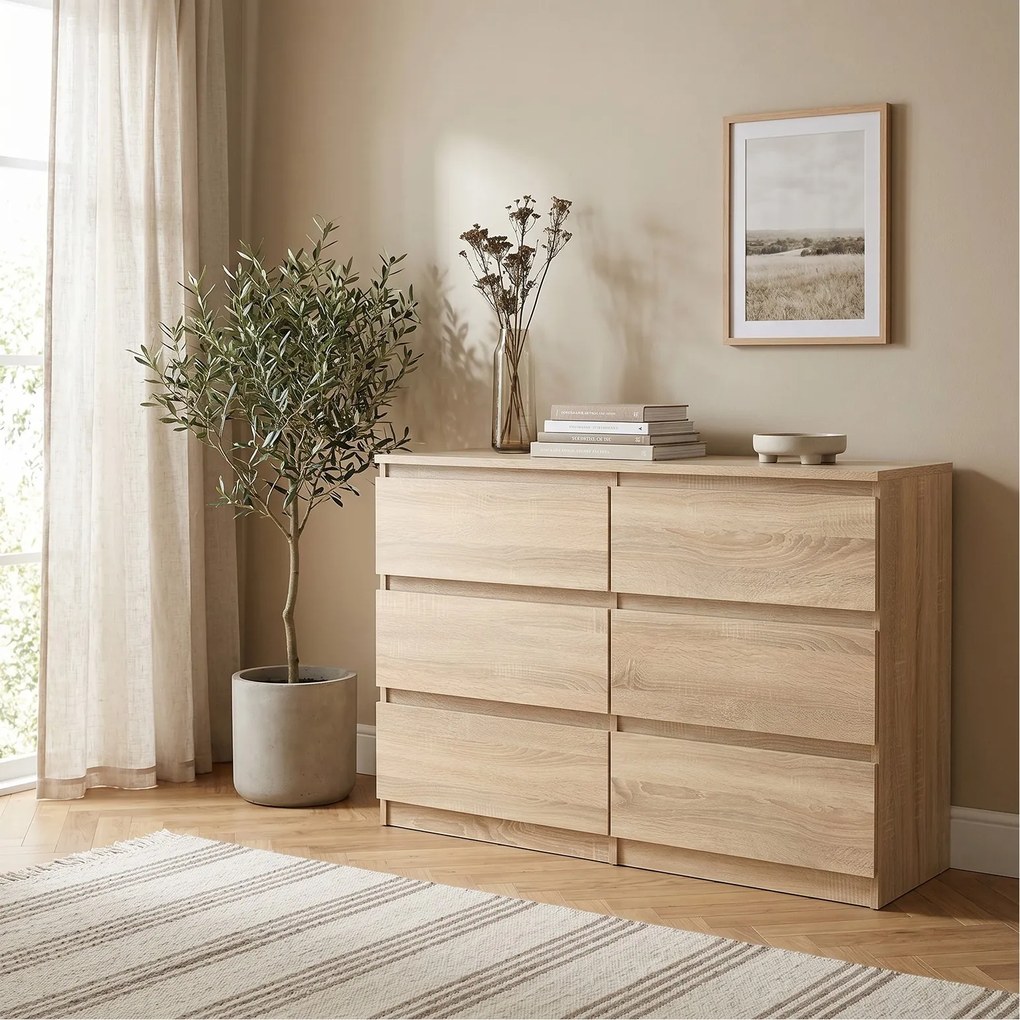 Komoda NUDO 120 cm do Salonu Sypialni 6 Szuflad Dąb sonoma