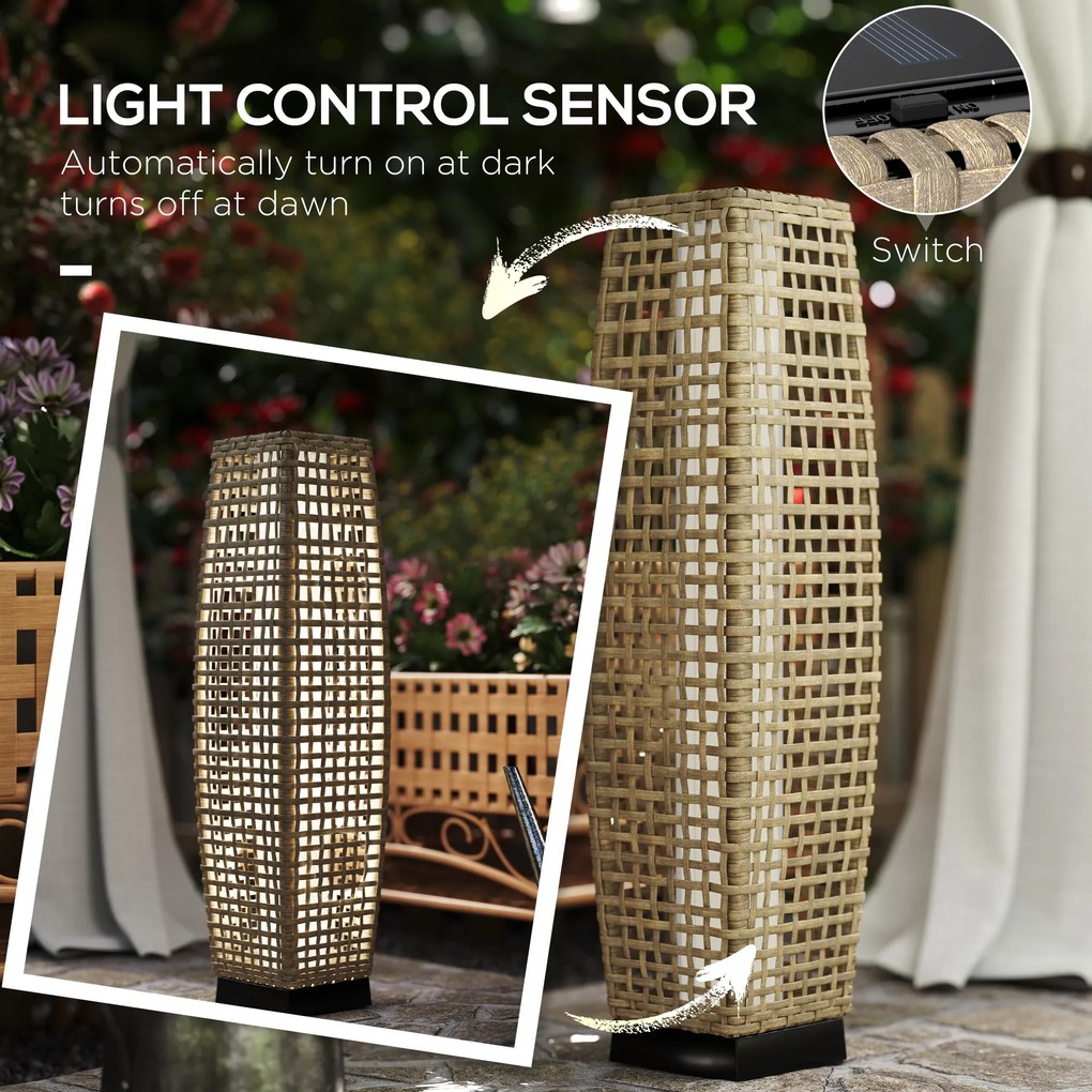 Outsunny Solara lampa stojąca z rattanu z czujnikiem światła Automatyczna LED lampa solarna w stylu boho IP44 wodoodporna | Aosom PL