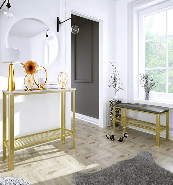 Metalowa konsola w stylu glamour złoty + beton - Erid 3X