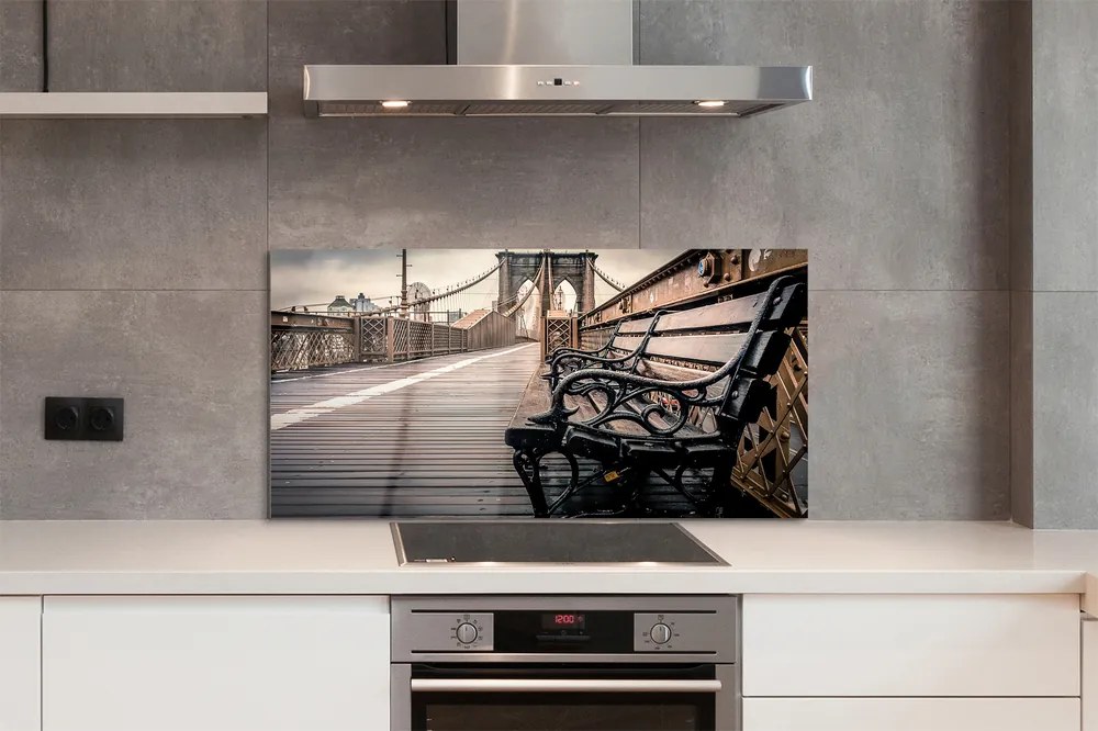 Panel szklany do Kuchni Ławka z Widokiem na Most