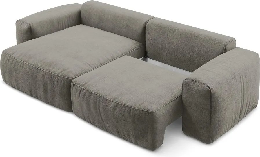 Szary rozkładany narożnik z tkaniny szenilowej (lewostronny/z szezlongiem) Kuki – Makamii